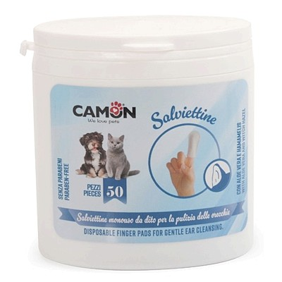 Camon Salviettine Monouso da Dito per Pulizia Orecchie Cani e Gatti - 50 Pezzi